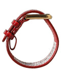 Red Embossed Leather Gold Buckle Belt Strap Bracelet