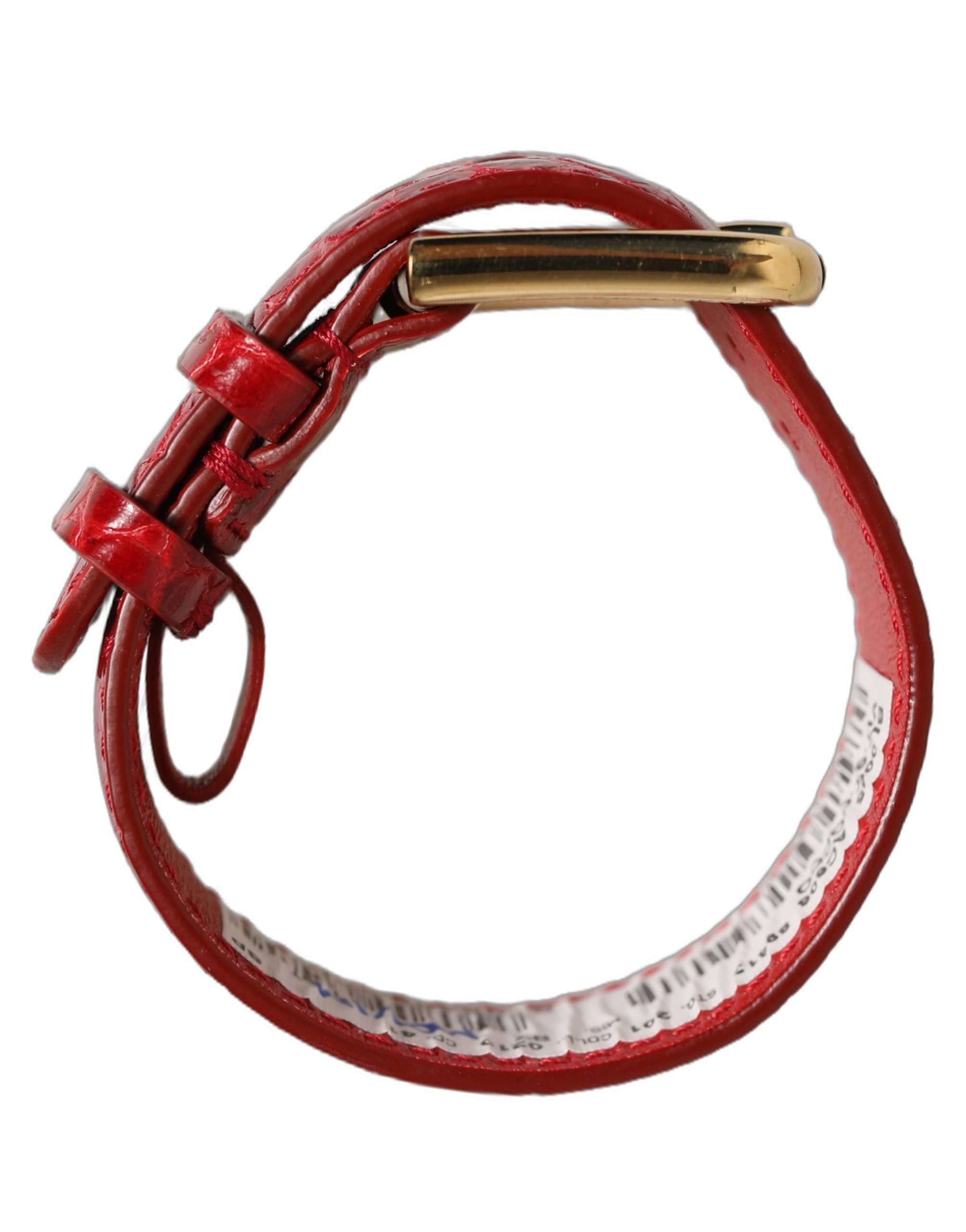 Red Embossed Leather Gold Buckle Belt Strap Bracelet