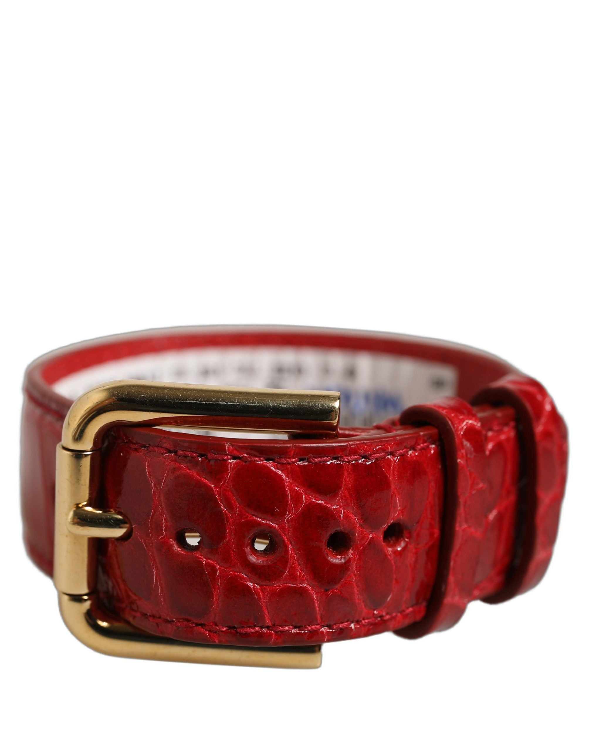 Red Embossed Leather Gold Buckle Belt Strap Bracelet
