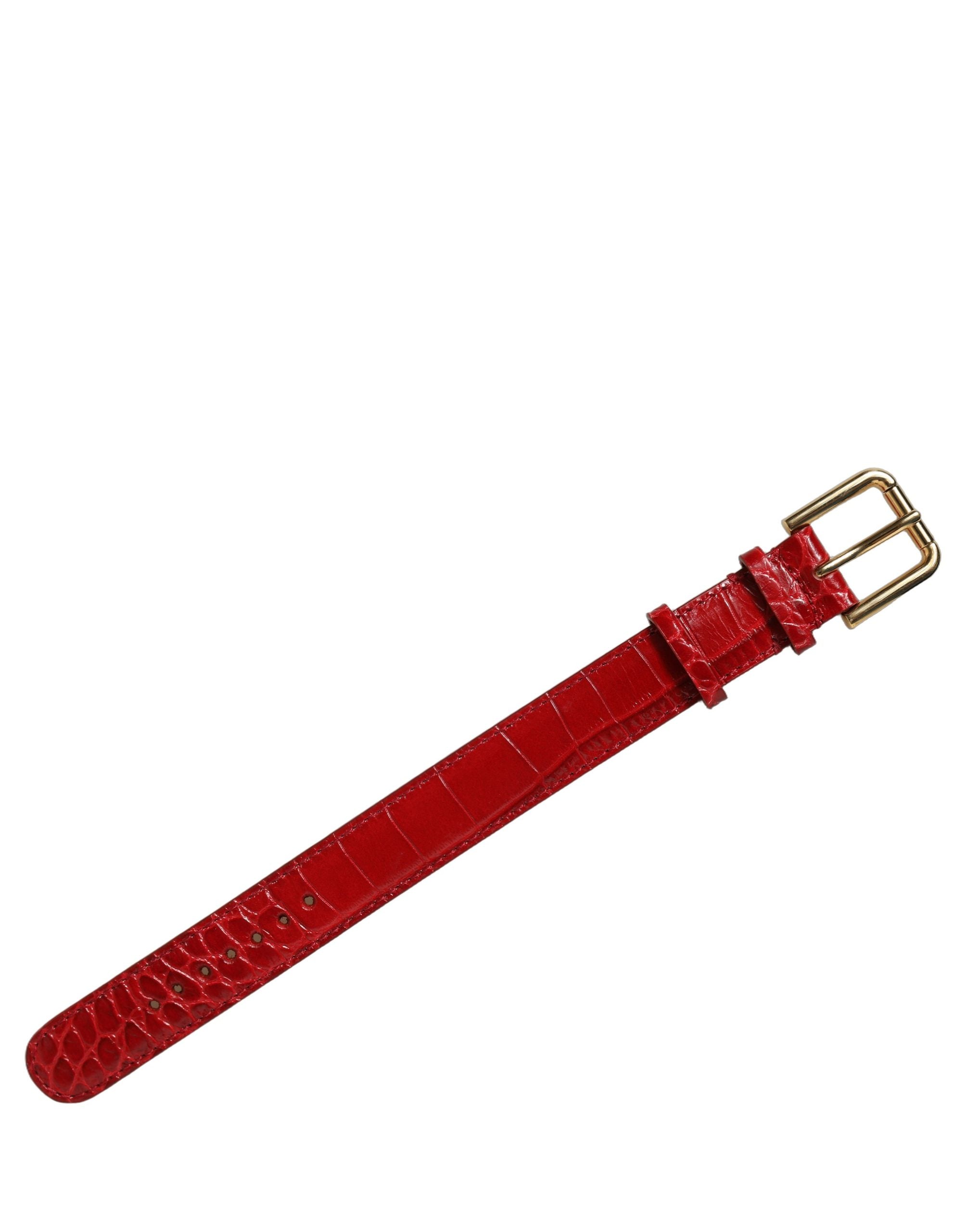 Red Embossed Leather Gold Buckle Belt Strap Bracelet