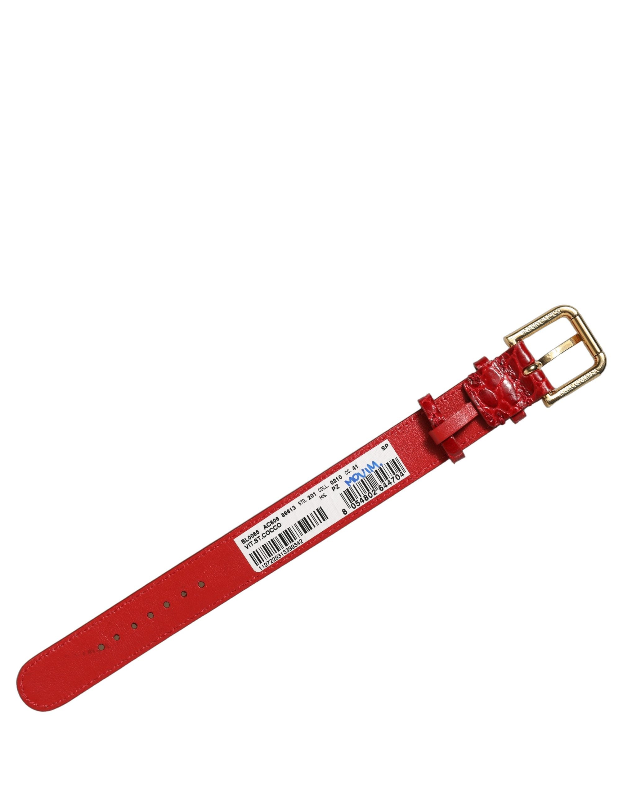Red Embossed Leather Gold Buckle Belt Strap Bracelet