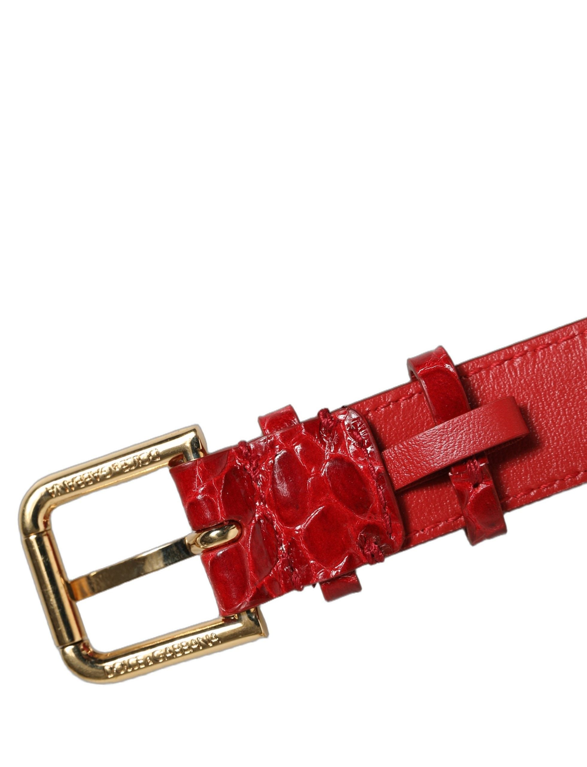 Red Embossed Leather Gold Buckle Belt Strap Bracelet