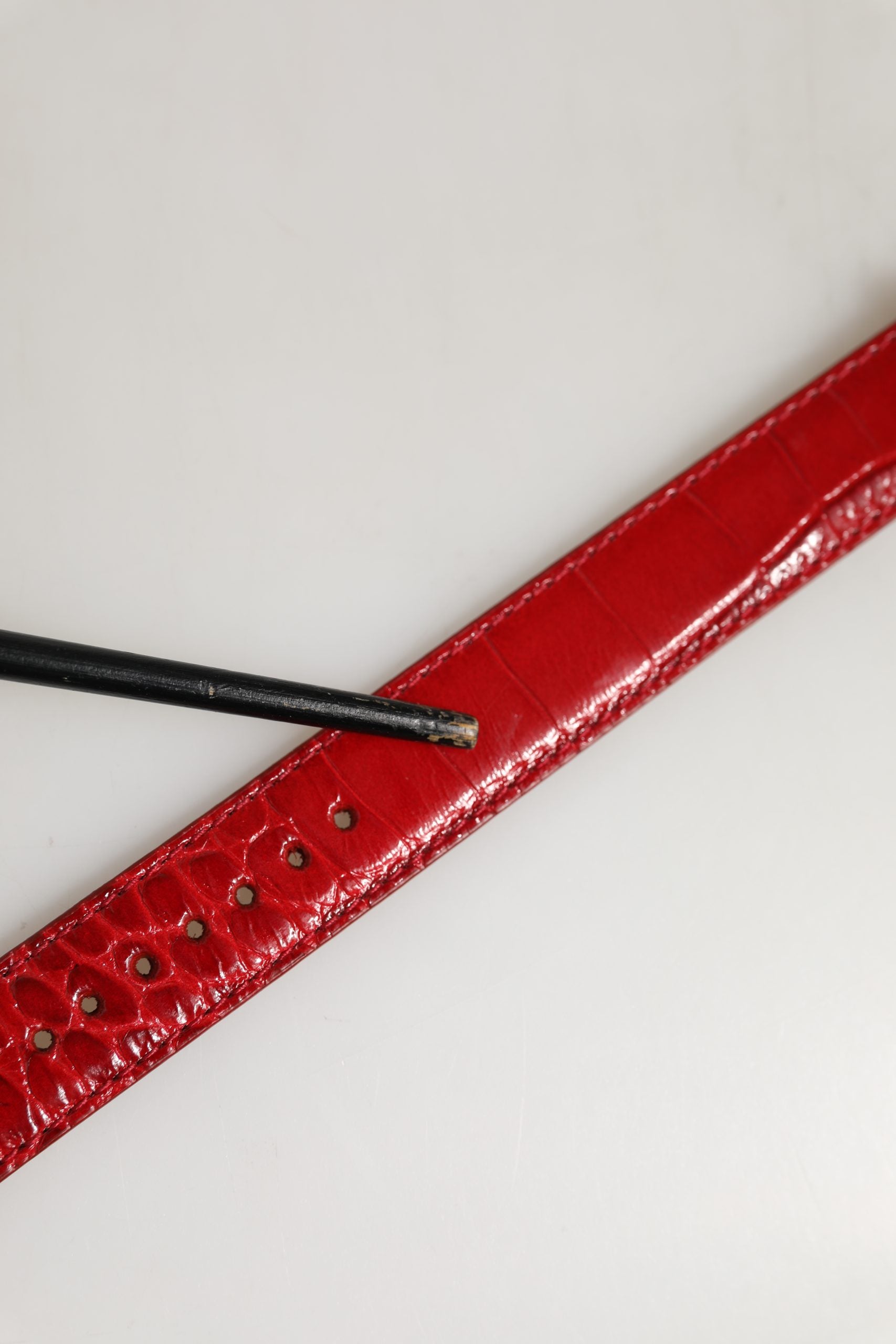 Red Embossed Leather Gold Buckle Belt Strap Bracelet