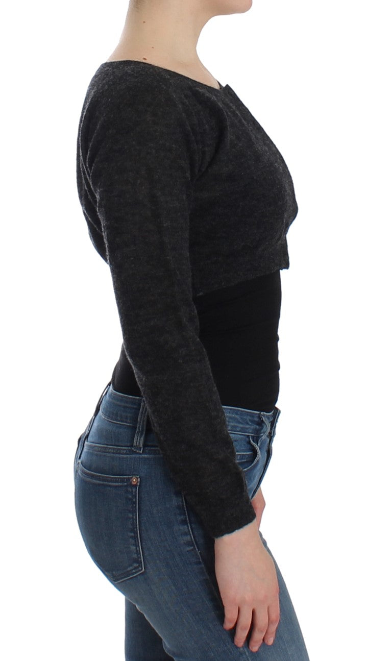Gray Knit Wool Cardigan Sweater