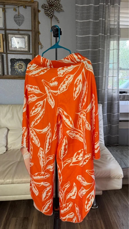 Orange Tropical Wide Leg Pants - High Slit Palazzo