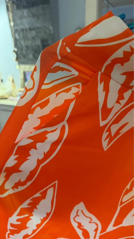 Orange Tropical Wide Leg Pants - High Slit Palazzo