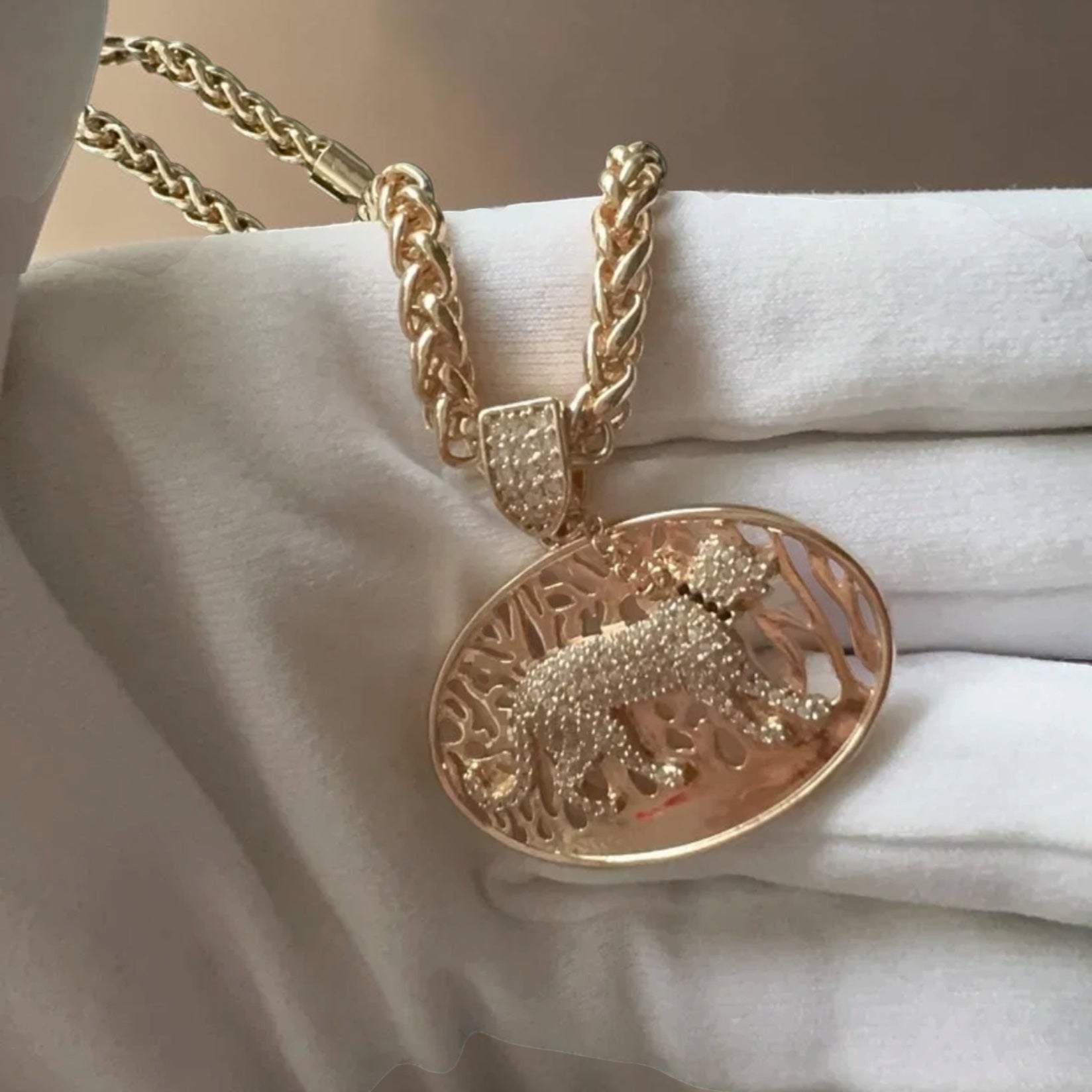 Leopard Mandala Necklace | 18k Gold Plated Wheat Chain | Luxe Collection