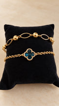 Gold Bead Link Bracelet – 18K Gold Plated on display cushion