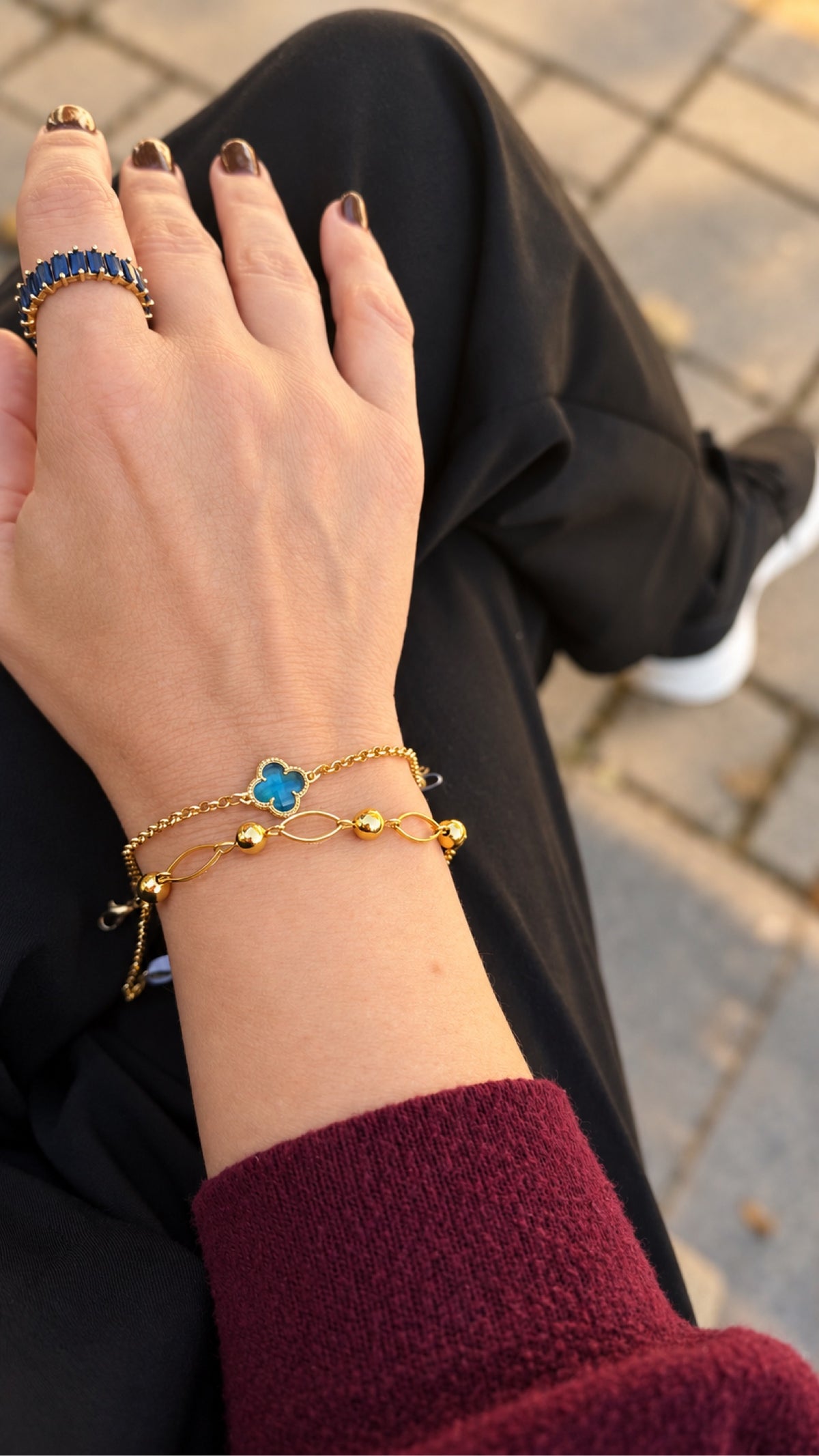 Gold Bead Link Bracelet – 18K Gold Plated styled on wrist