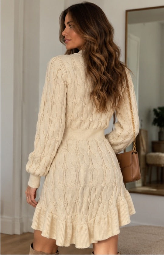 Cream Cable Knit Sweater Dress - back