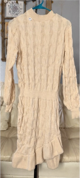 Cream Cable Knit Sweater Dress - front on hanger