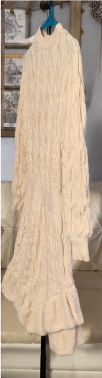 Cream Cable Knit Sweater Dress - side on hanger