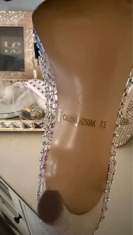 Glamorous Nude Rhinestone Mesh Ankle Boots