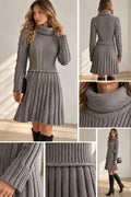 Elegant Gray Cable Knit Sweater Dress - front