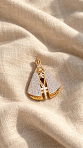 Double-faced Virgin medal, diamond-white side, on natural linen